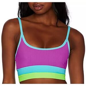 NEW Beach Riot Eva Top Fluorescents Ribbed Colorblock Bralette Bikini Top XS